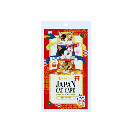 Cat Café Green Tea from Japan with cute cat-shaped tea bag holder, perfect gift for cat lovers