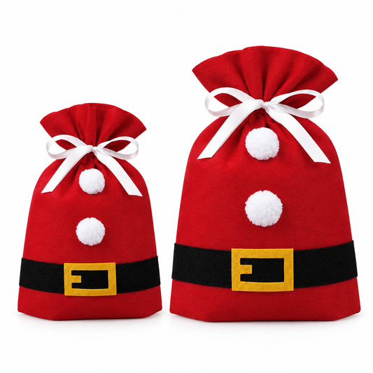 Christmas Felt Santa Suit Bag in Small and Large sizes side by side