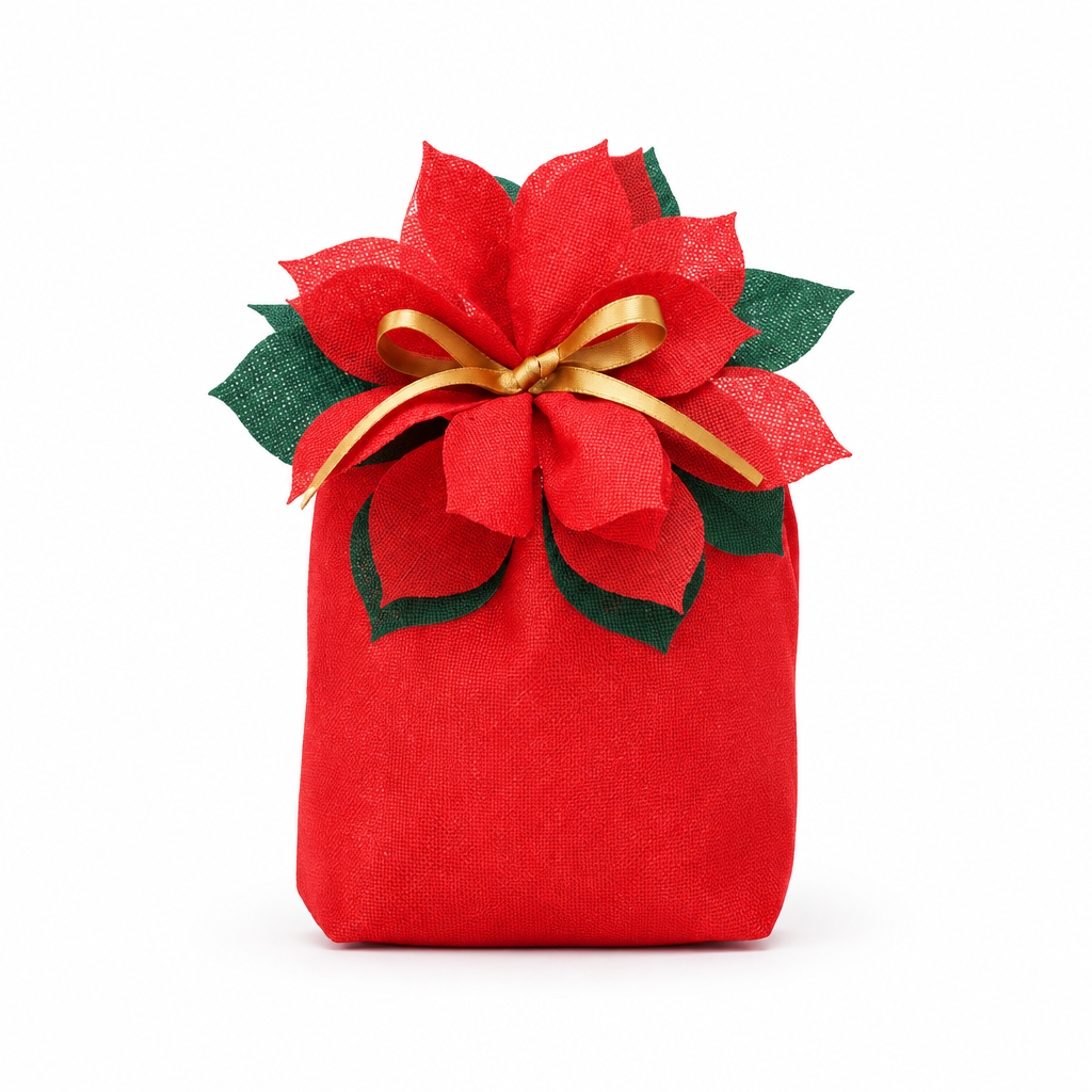 Poinsettia Christmas Gift Bag – Small on a white background