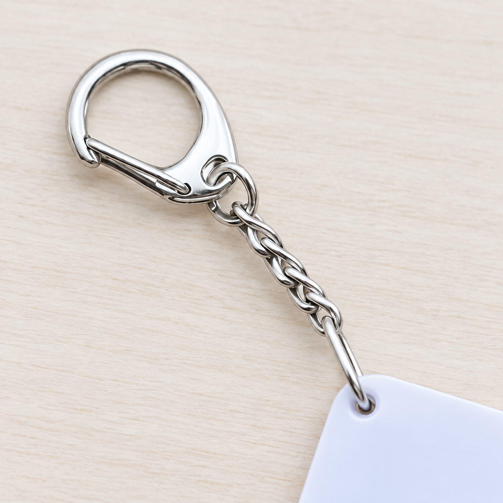 Close-up of the metal clasp and chain on the Tokyo Station Yamanote Line keychain
