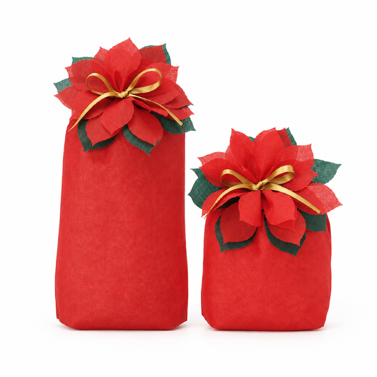 Poinsettia Christmas Gift Bag in Large and Small sizes side by side