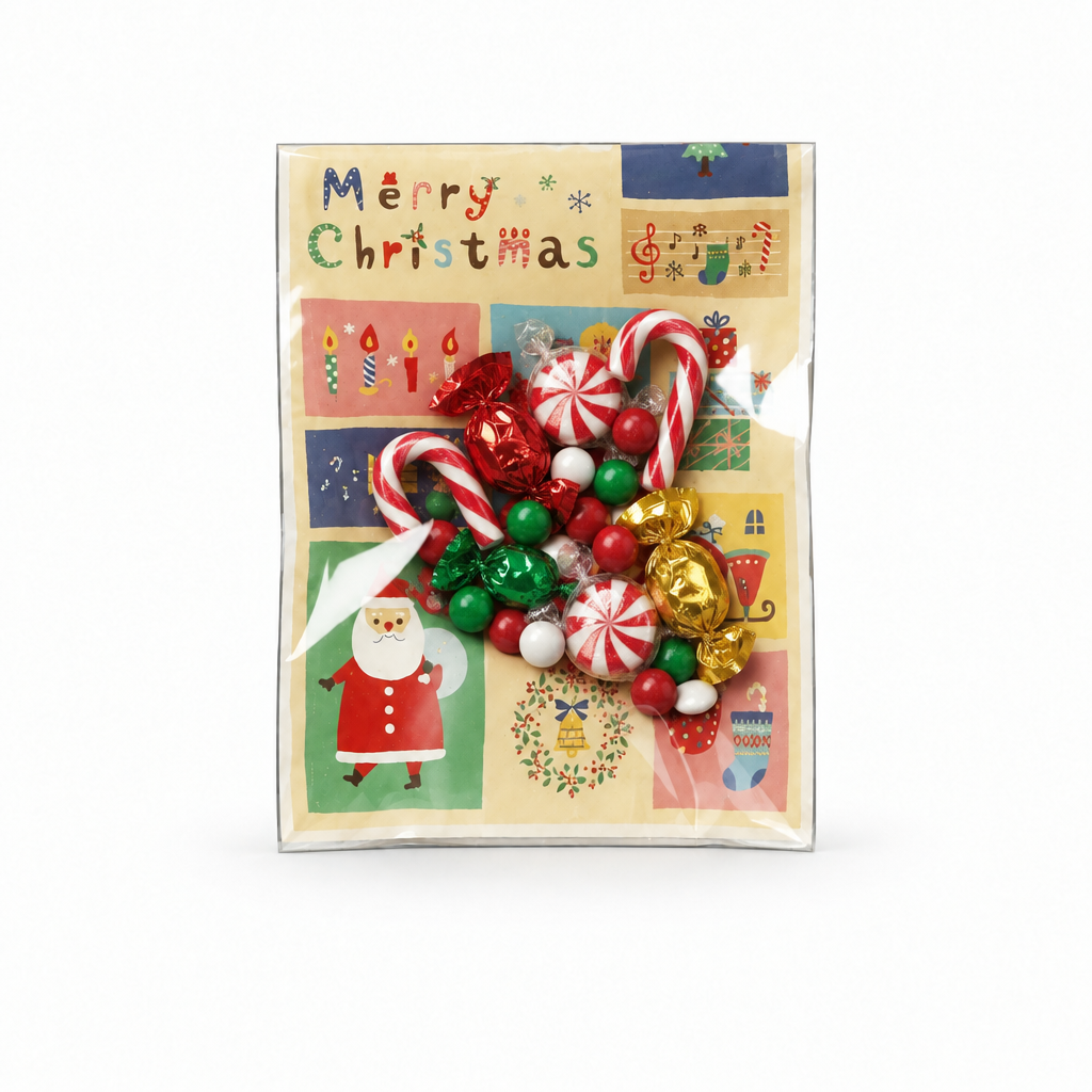 Christmas Candy Treat Bag filled with Christmas candy and sweets