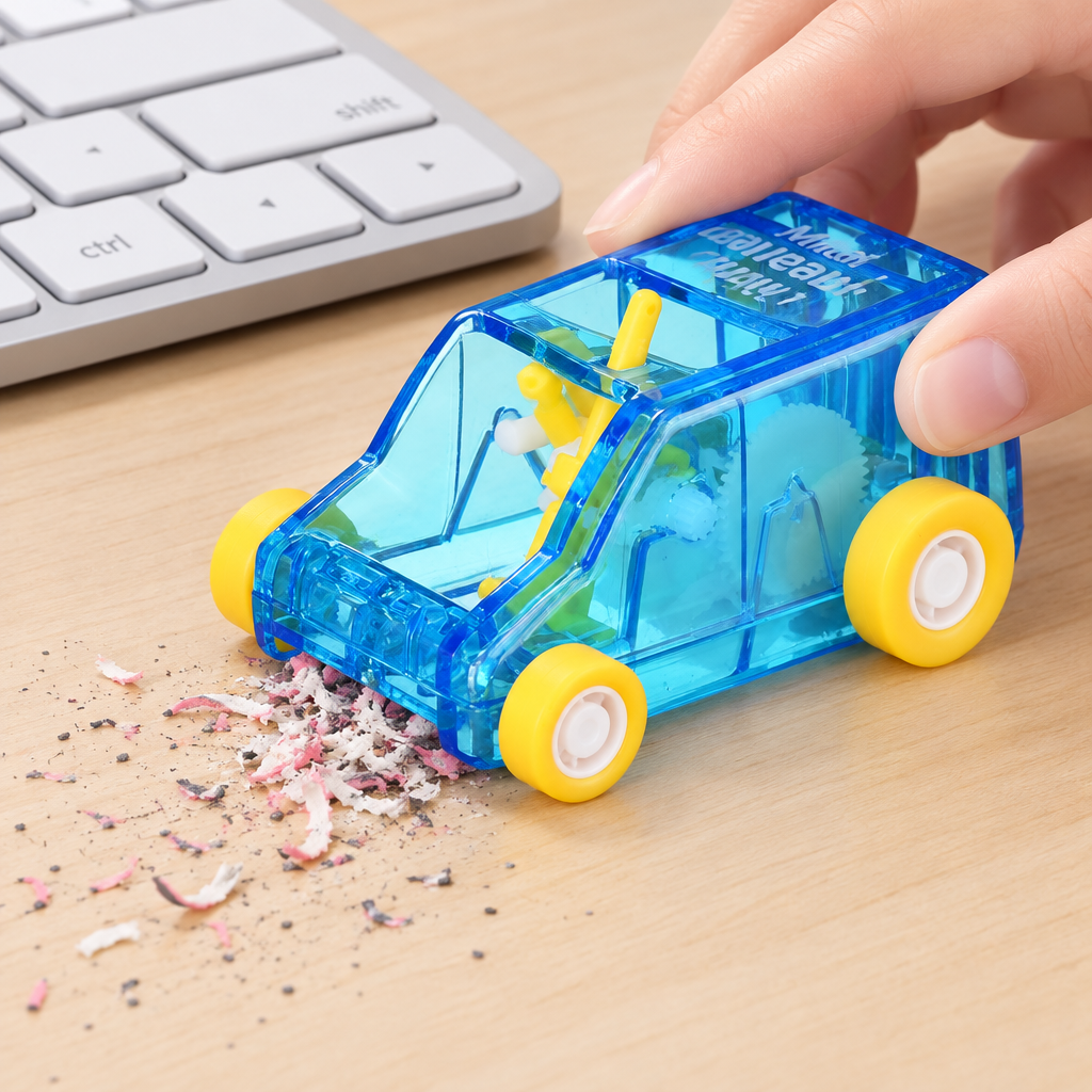 Midori Desktop Mini Cleaner and Dust Sweep sweeping shavings off a desk