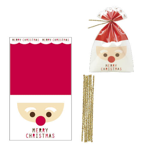 6pcs Christmas Cellophane Santa Face Bags with Gold Twist Tie -Gadgetach