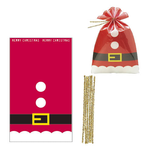 Christmas Cellophane Santa Suits Bags with Gold Twist Tie Gadgetach