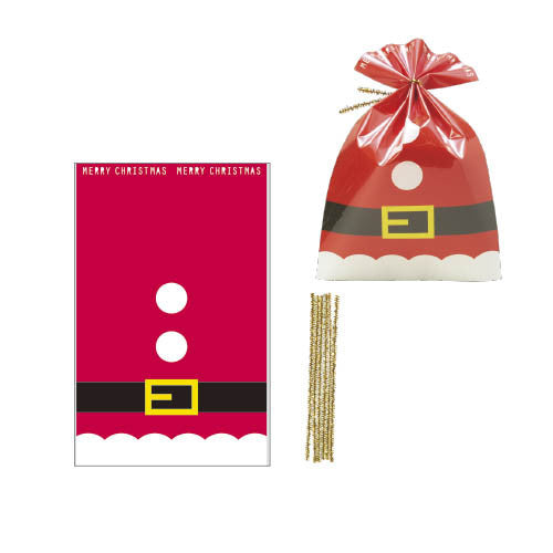 6pcs Christmas Cellophane Santa Suits Bags with Gold Twist Tie -Gadgetach